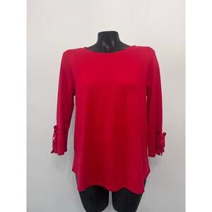 J. Jill Red Pima Cotton Top Women’s M 3/4 Sleeve BowTie Flared Hem Holidays Fall